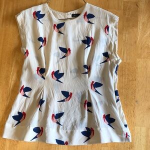 Marc by Marc Jacobs sand shell multi birds silk top size L